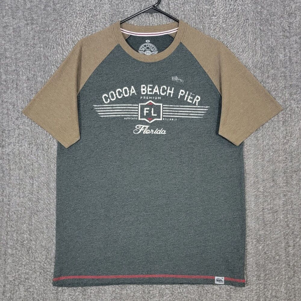 Cocoa Beach T-Shirt Mens Medium Gray Brown Short Sleeve FL Florida Pier